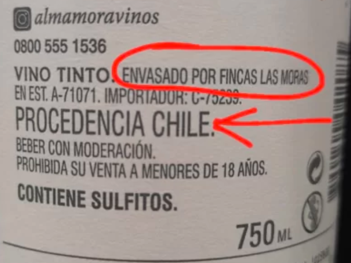 Consecuencias de la importación de vino: Finca Las Moras con “procedencia Chile”